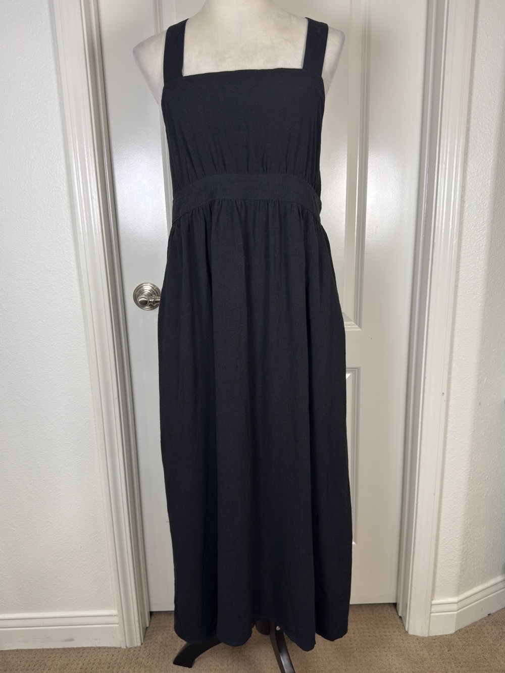 Rachel Pally Black Square-Neck Linen Rayon Blend Dress